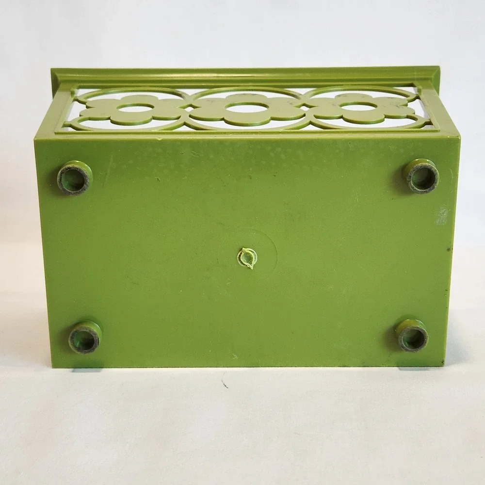 Vintage Lime Green Retro Floral Cutout Napkin Holder‎ Plastic Storage Basket MCM